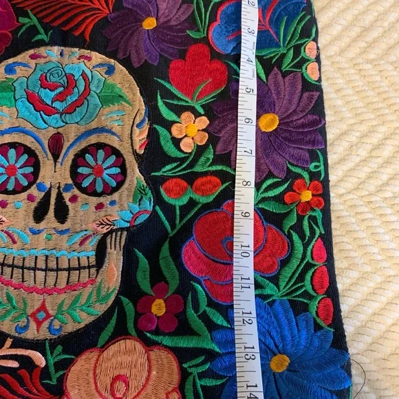 Vibrant Colors Embroidered Floral Skull Tote Bag - Multicolor Extra Large - Picture 6 of 8